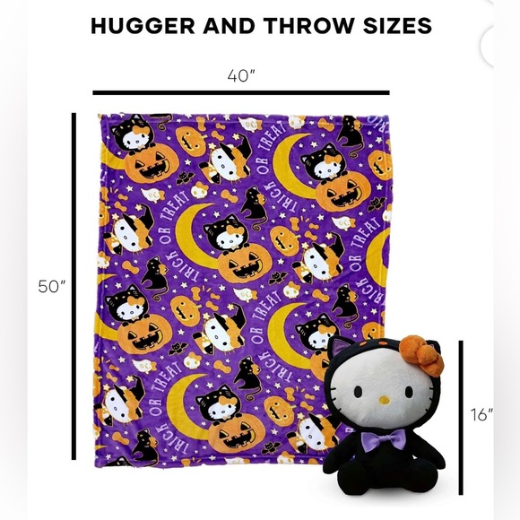 Hello Kitty Halloween Throw Blanket & Plush Hugger Silk Touch Black Cat Costume - Picture 7 of 8